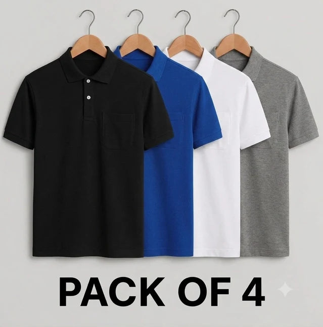 Premium Super Comfort Fit Polo T-Shirt (Pack Of 4)